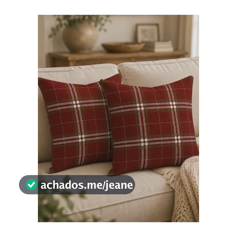 Kit 2 Capas Almofada Linho Xadrez 43x43cm Luxo Decoração Vermelho Xadrez