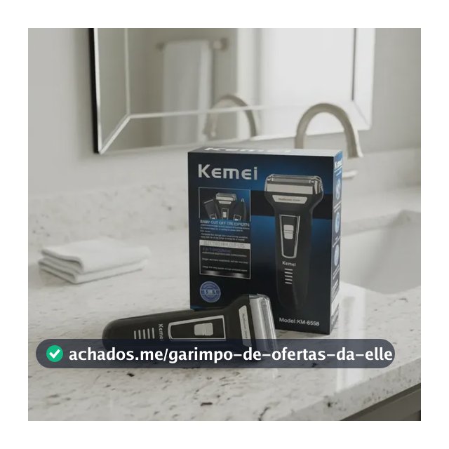 Aparador Barbeador Kemei KM-6558 Recarregável Sem Fio 3 em 1 Bivolt Preto