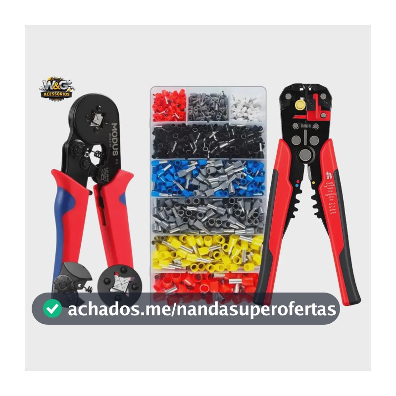 Kit Alicate Crimpar Descascador 1200 Terminais Ilhós Tubular W&g