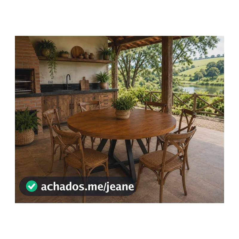 Mesa Redonda 6 Lugares Madeira 120cm Para Rancho Marrom