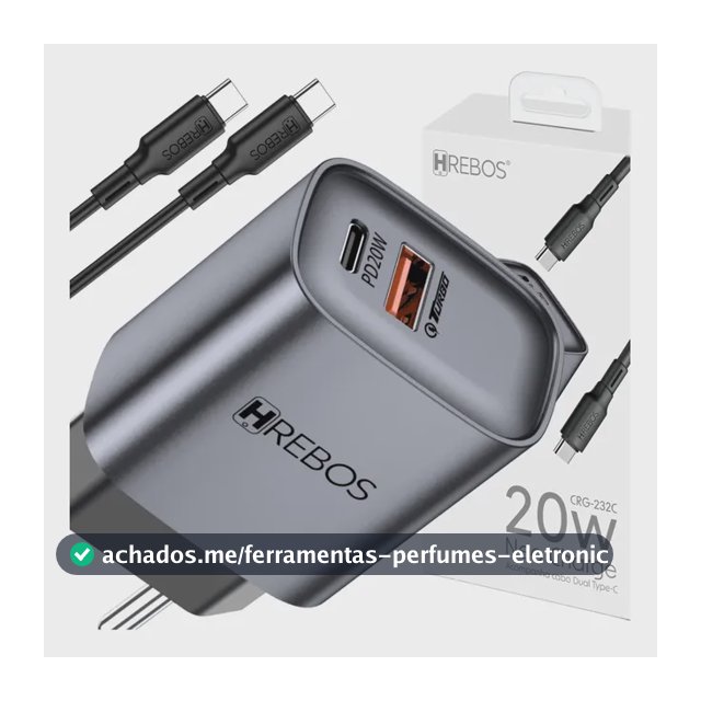 Kit Carregador Fonte Celular Power Delivery 20w + Cabo Usb C Cinza Grafite