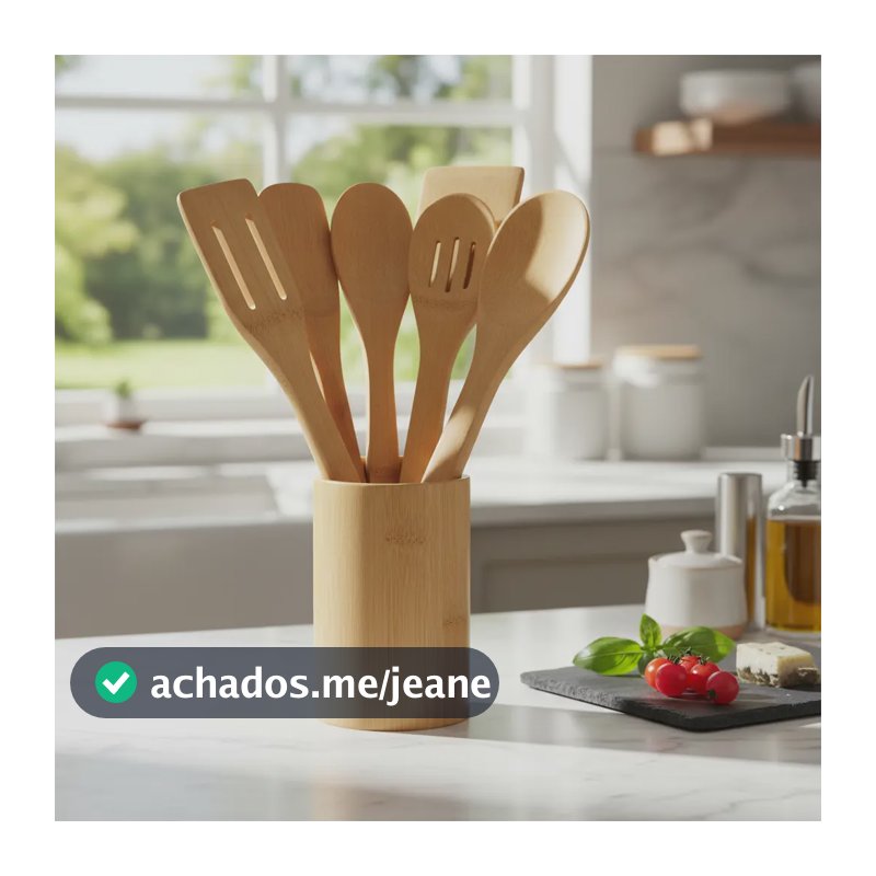 Jogo Utensílios De Bambú Cozinha Colher De Pau E Espátulas Bambu