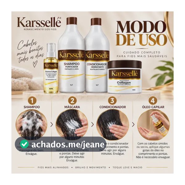 Kit Karssellé Shampoo 1l + Condicionador 1l + Máscara 500g + Óleo 60ml