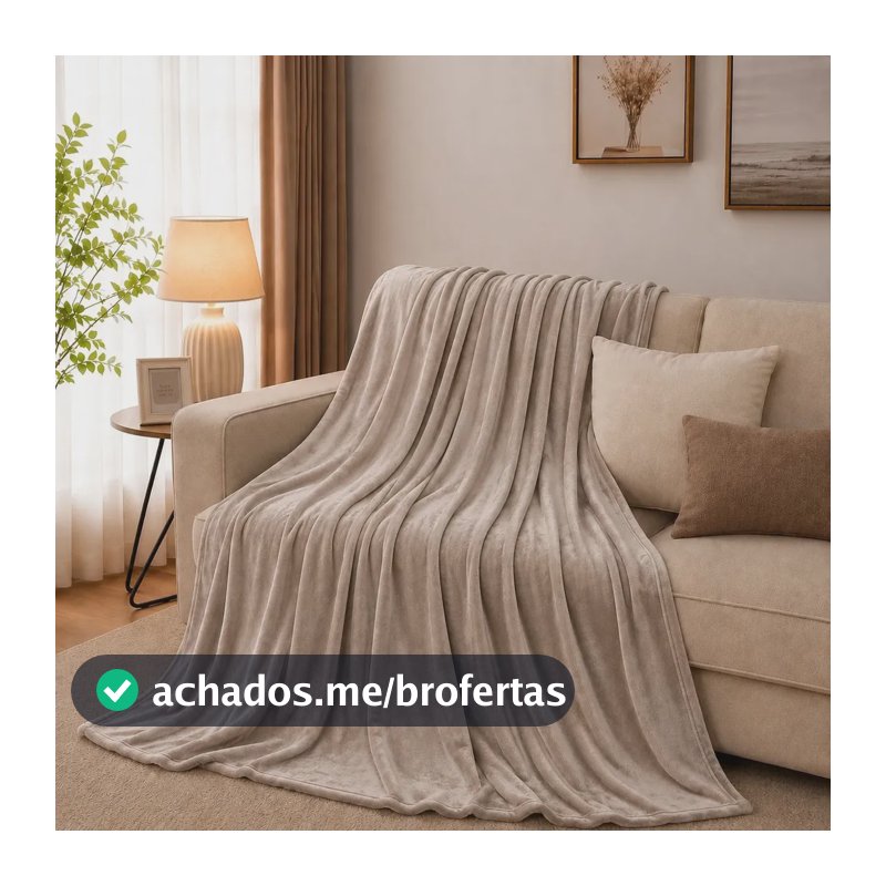 Manta Casal Microfibra Soft Aveludada 200x180 Nossa Casa Liso 630 G Bege-acinzentada
