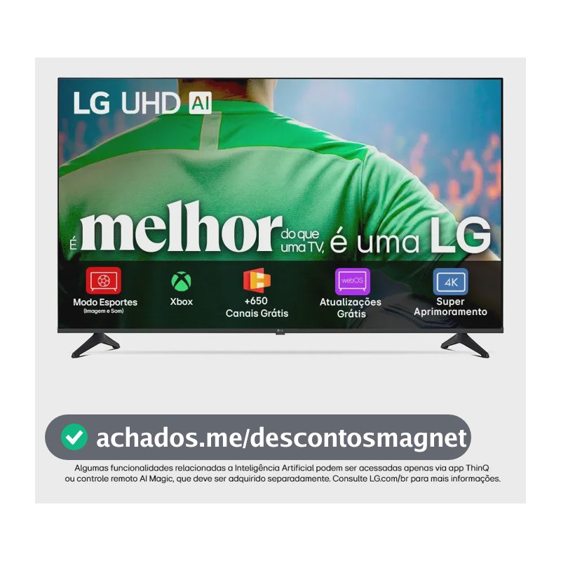 Smart TV LG UHD AI UA75 50 polegadas HDR10 Pro Processador α7 AI Ger8 webOS 25
