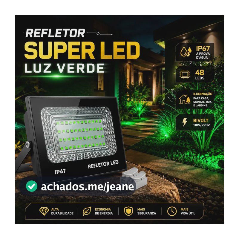 Kit 5 Refletores LED 200W Verde Alta Potência UC68 IP67 Alumínio Preto