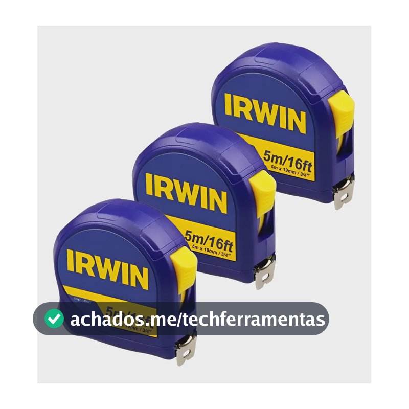 Kit 3 Trena Irwin 5m Standard Com Fita De Aço E Botão Trava