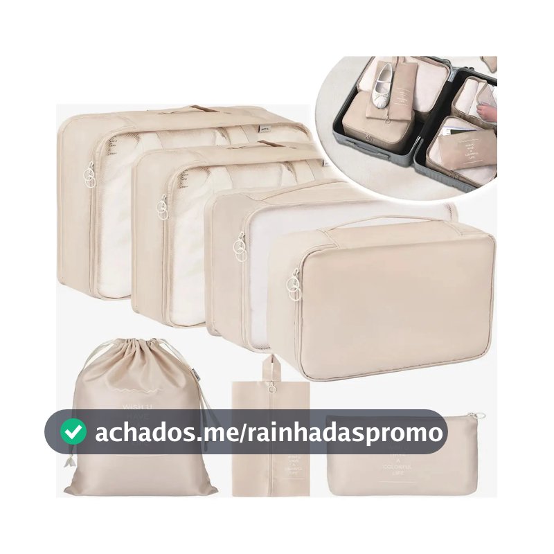 Organizador De Malas Bolsas De Viagem Kit Necessaire 7 Cor Bege Desenho Do Tecido Liso