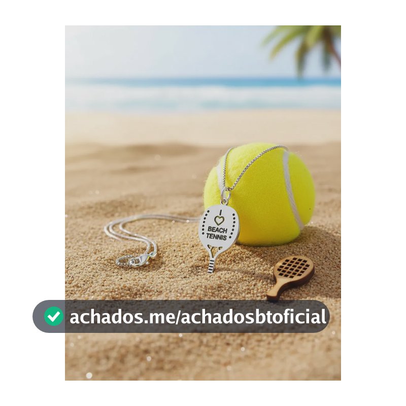 Colar Pingente Raquete I Love Beach Tennis Prata 925 Co45 Prateado