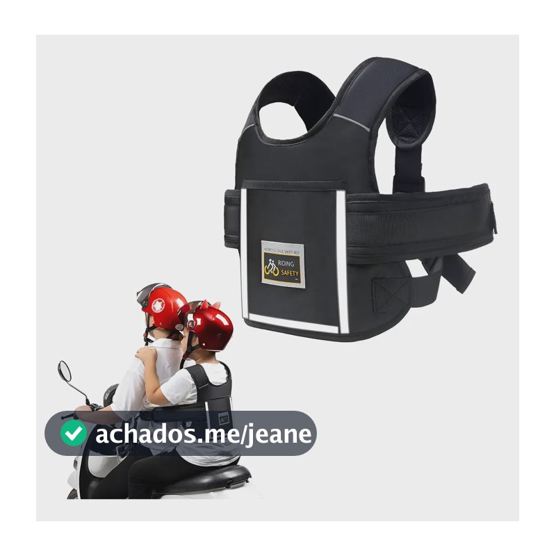 Colete Cinto Segurança Infantil Criança Antiqueda Ajust Moto Preto