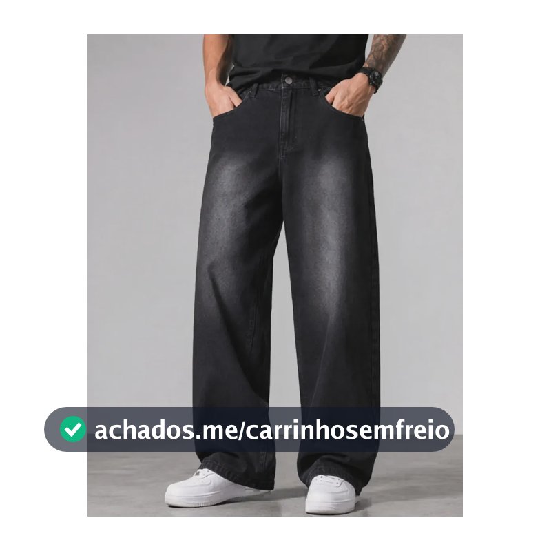 Calça Jeans Masculina Larga Baggy Grande Reta Balão Wide Black Street 44