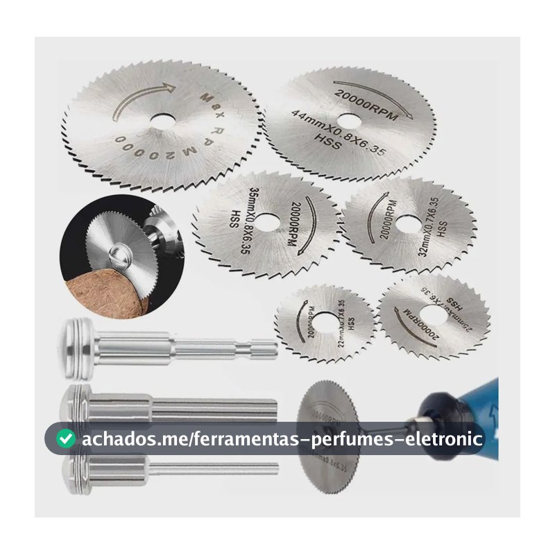 Kit Mini Disco de Corte Serra Circular Rolken Micro Retifica Furadeira Parafusadeira Profissional Universal Para Corte de Madeira Plástico e Alumínio