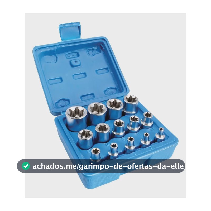 Jogo De Soquete Torx Fêmea 14 Peças Em Aço Cromo-vanádio Com Encaixes 1/4 3/8 E 1/2 Azul