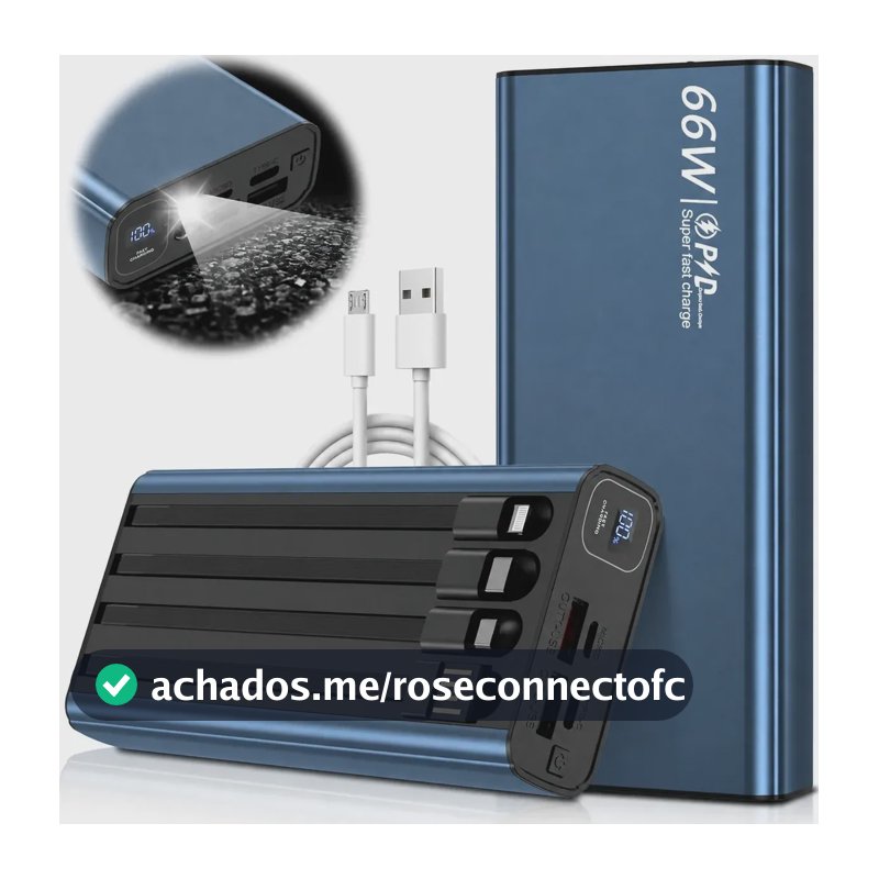 Power Bank Portátil 45000mah 66w Hrtral Turbo Rápida 4 Cabo Azul Celeste