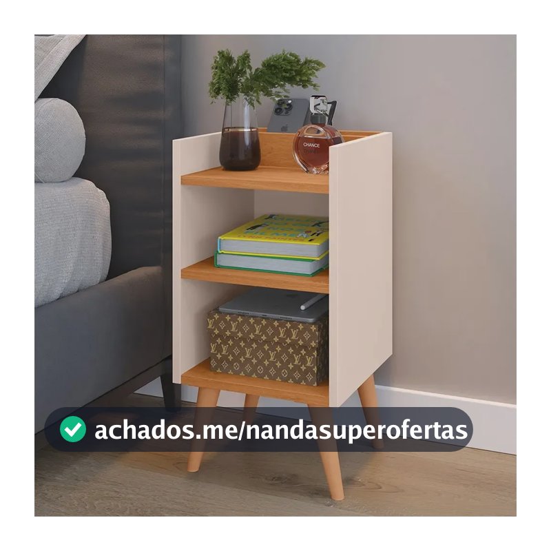 Criado Mudor P/ Cama Box Compacto C/ Prateleira Max Cor Off white/Cinamomo