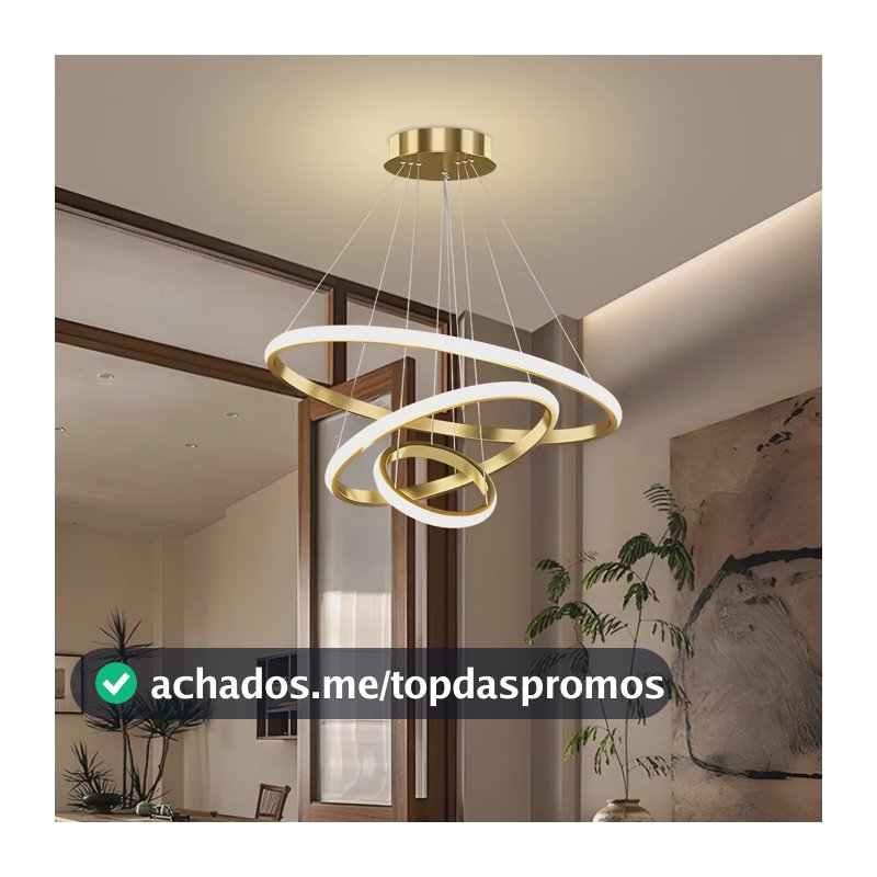 Lustre Led Sala Moderno 60w, 3 Arcos Pendente Luminária Teto 127/220v Dourado
