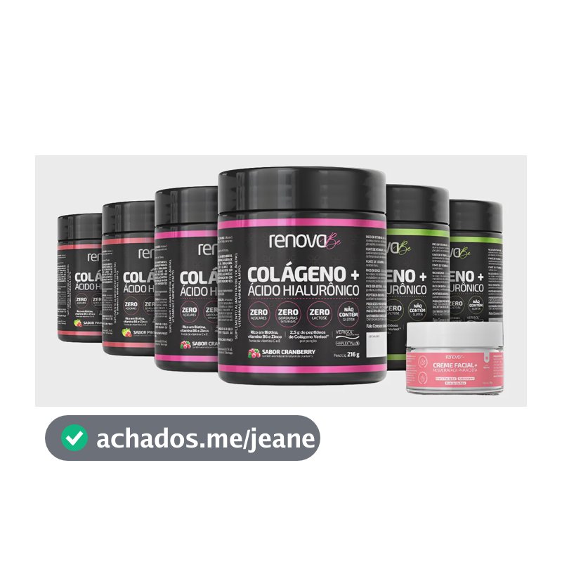 Kit 6x Colágeno + Ácido Hialurônico Renova Be Hidrolisado Verisol Zero Glúten e Lactose Vitaminas E C B6 Biotina Zinco