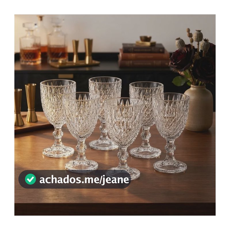Jogo De 6 Taças De Vidro Sofisticadas Premium Diamond Transparente