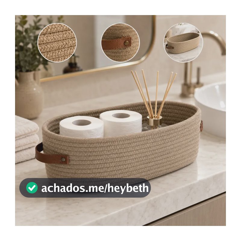 Cesto Organizador Multiuso Em Algodão Trançado Decorativo Premium Com Alças De Couro Para Brinquedos E Roupas