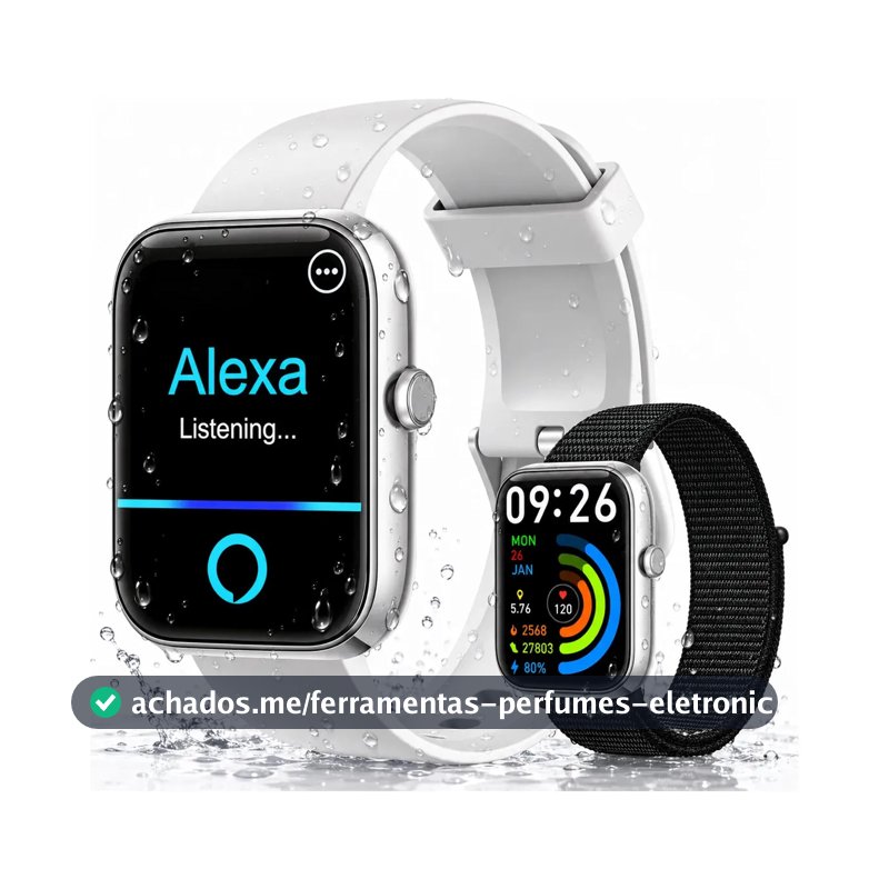 Relógio Inteligente Smartwatch Alexa Chamadas NOVANTE Masculino Feminino Esportivo Ip68 Bluetooth Notificações Instantâneas Tela Hd 1.83 300mAh 10Dias Monitor Cardíaco Spo2 Sono Ecg Pagamento Offline
