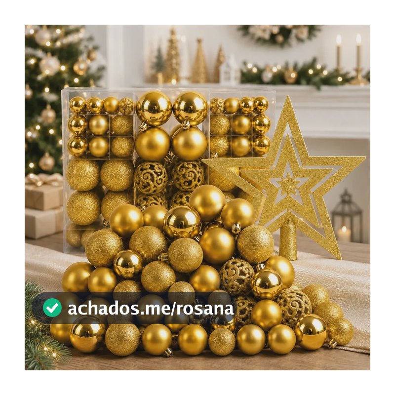 Kit 100 Bolas + Estrela Pendentes P/ Decoração Árvore De Natal Bolinhas Dekasa Premium Lisas/foscas/glitter - Dourado