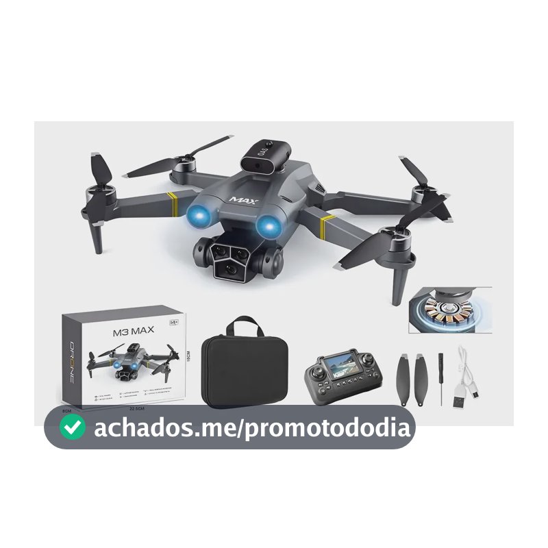 Drone M3max Tela Dupla Hdcâmera Motor Sem Escovas 3 Baterias Preto