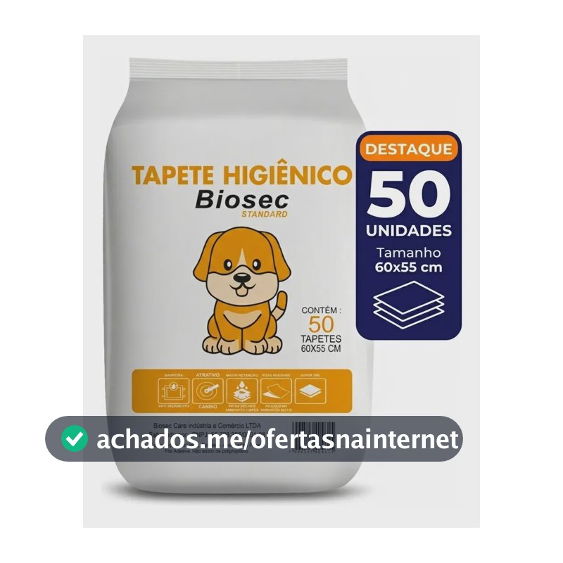 Tapete Higiênico para Cachorro 50 Unidades 60x55cm com Gel Absorvente Fralda Manta Pet Cão Com Fitas Adesivas Anti Odor Atrativo Canino