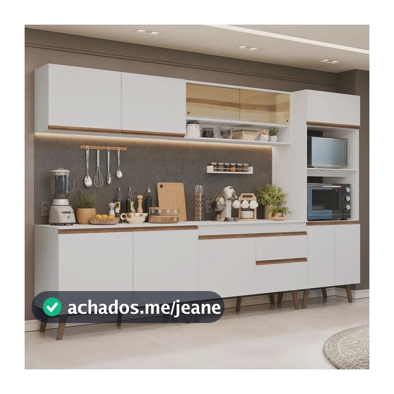Armário De Cozinha Completa 310 Cm Pieta Madesa 02 Branco