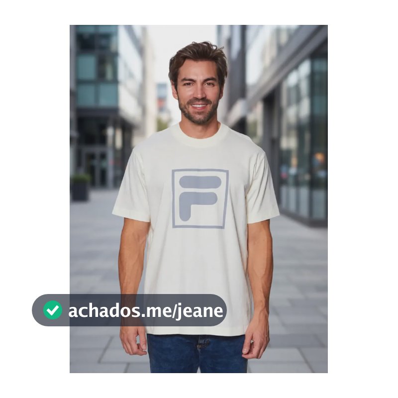 Camiseta Masculina Comfort F-box Union Classics Fila Off White Gardenia/cinza Medio Logomarca G Liso