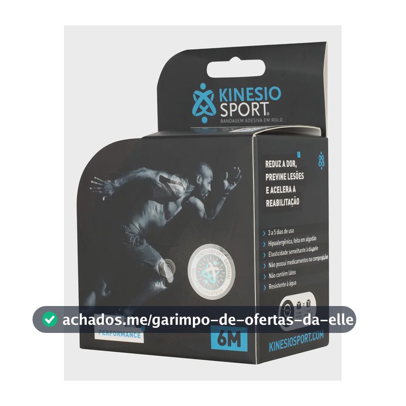 Bandagem Elástica Adesiva KinesioSport Preto 6m Resistente Água e Sem Látex