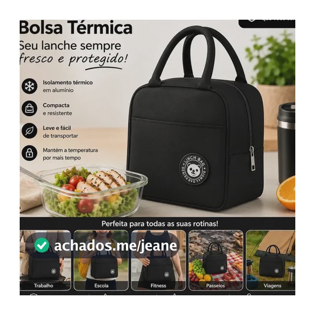 Bolsa Térmica Lancheira Para Marmita Com Alça P/alimentos Frutas Compacta - Conserva Quente E Frio Cor Preta Tche Amo