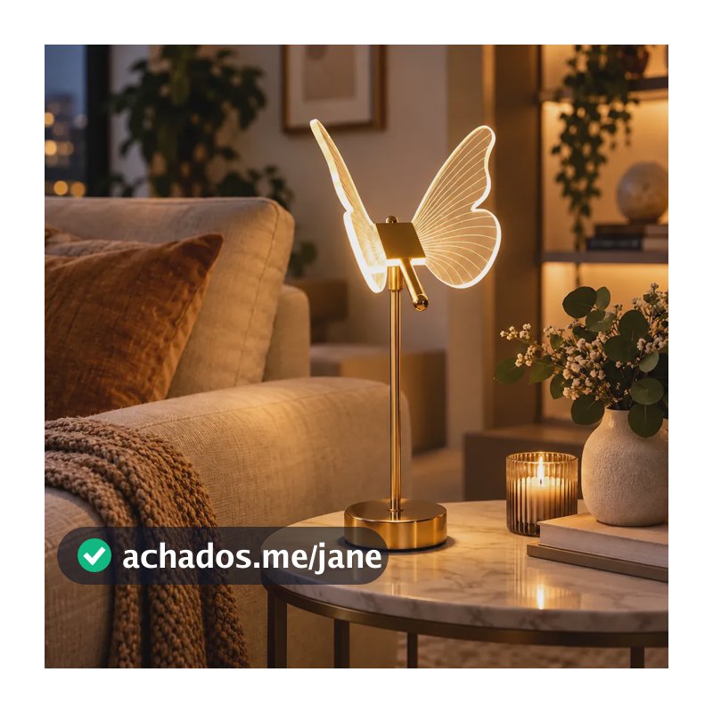 Luminária De Mesa Borboleta Abajur Led Dimerizável De Quarto Dourado