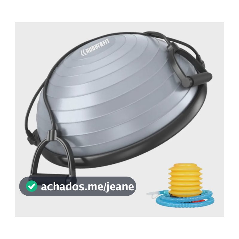 Meia Bola Suiça Bosu Balance Dome Ball Pilates Yoga Inflador Cor Cinza