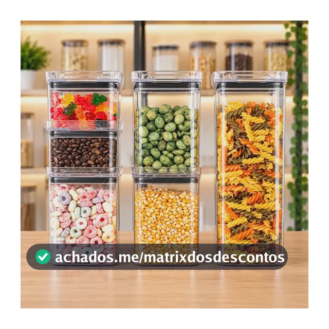 Kit 6 Potes Herméticos Quadrados Amobox 500ml 1000ml 2200ml