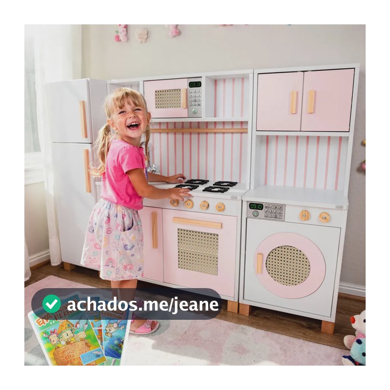 Cozinha Infantil Retrô Com Geladeira E Lava-roupas Rosa Bebê Kit Educativo