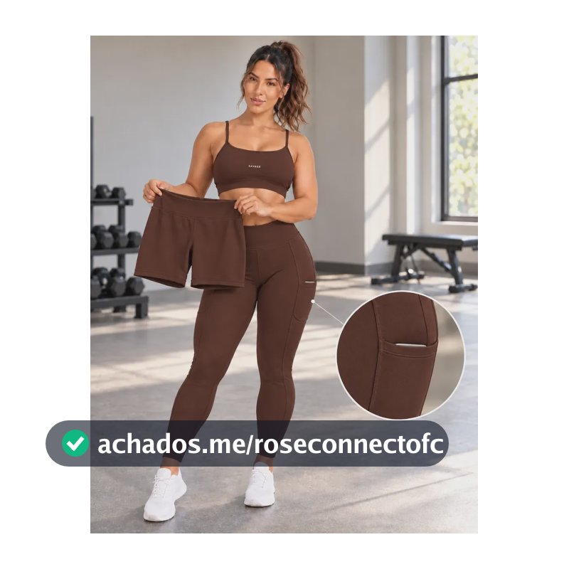 Trijunto Fitness Feminino Top Shorts Legging 3 Peças 2 Looks Marrom G