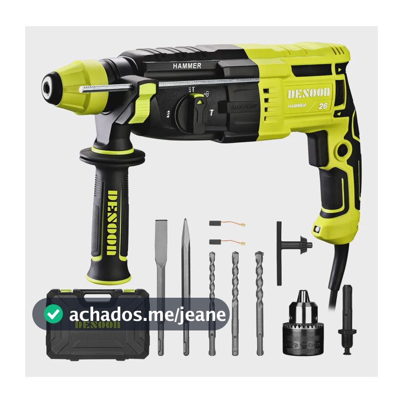 Martelete Perfurador Rompedor 1200W Martelo Professional 3J SDS-Plus 5500BPM 3 Funções Modos Luz LED Com Maleta E Acessorios Desoon