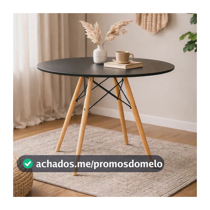 Mesa Jantar Redonda Charles Eames Eiffel Merlink 90cm Cor Preto