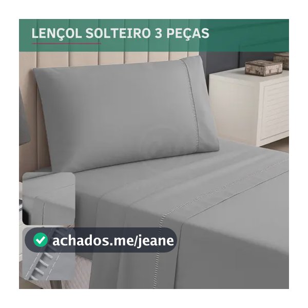 Kit Jogo De Lençol Solteiro 3 Peças Ponto Palito C/ Fronha Percal 400 Fios Maciez E Conoforto Prolongado Cor Cinza