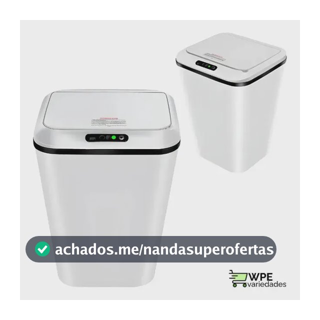 Lixeira Inteligente Automática com Sensor Infravermelho Recarregável USB até 30cm para Escritório, 16 Litros Branca