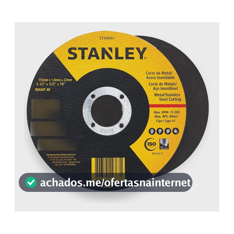 Kit 10 Discos Corte Stanley Aço Inox Alumínio Ferro 115mm Amarelo E Preto