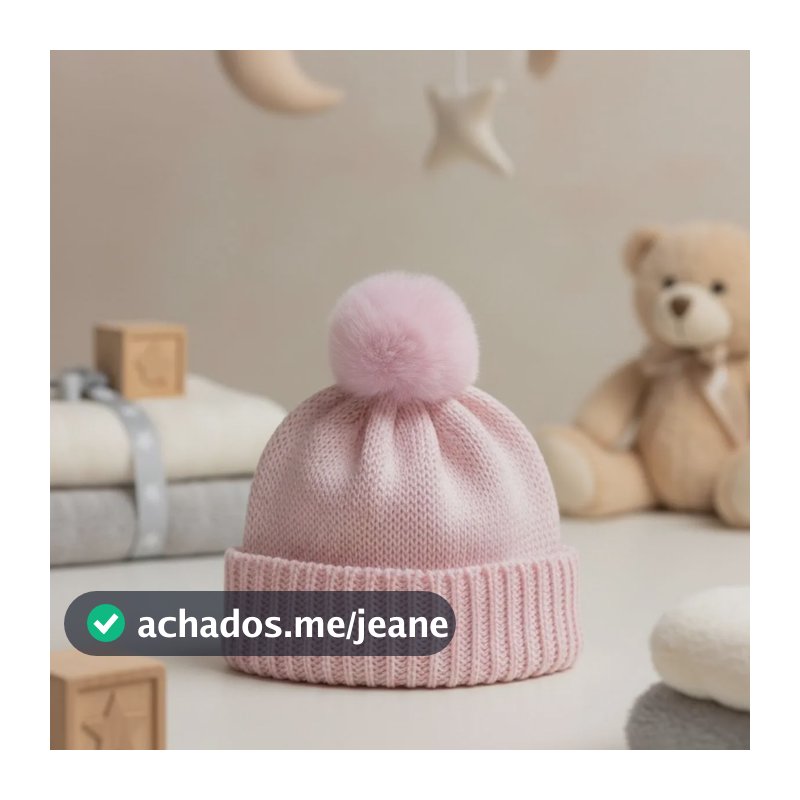 Touca Bebê Tricot Pompom Rn 0 A 6 Meses Rosa Bebê Tamanho-unico Tricô Com Pompom