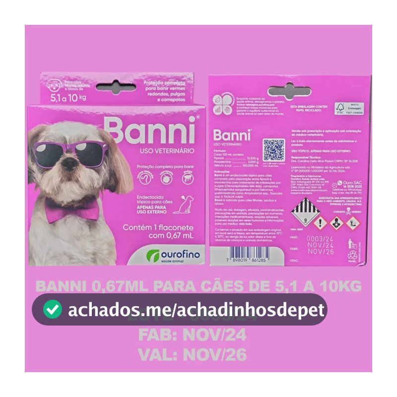 Antipulgas E Vermífugo Banni Para Cães 0,67 Ml Ouro Fino