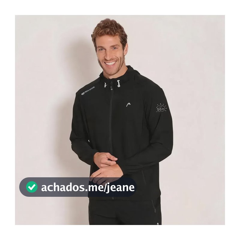 Jaqueta Microfibra Com Elastano Corta-vento Head Com Capuz Preto Gg Liso