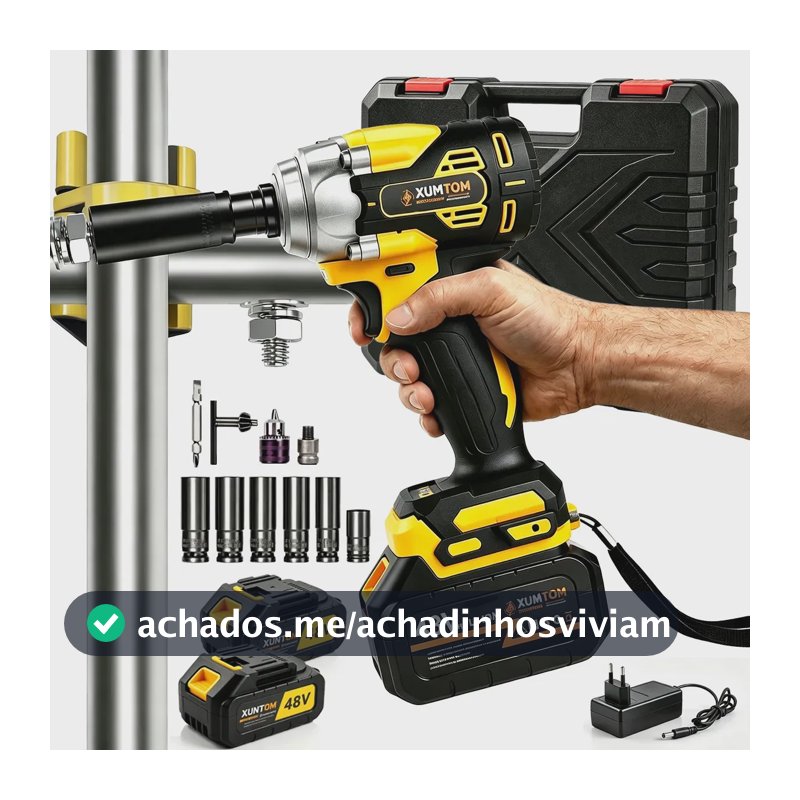 Parafusadeira Furadeira Chave De Impacto 2 Bateria 48v Bivolt Amarelo Parafusadeira e Furadeira para Profissional Doméstico