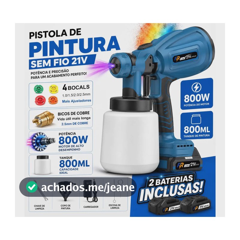 Pistolada De Pintura Sem Fio Pulverizadora Portátil 4 Bicos 2x Baterias