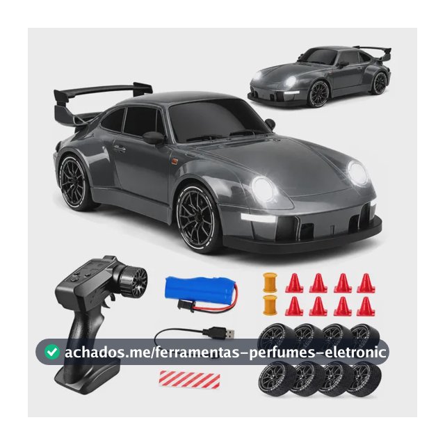 Carrinho Controle Remoto Drift 4x4 1:24 Recarregável Com Led Cinza