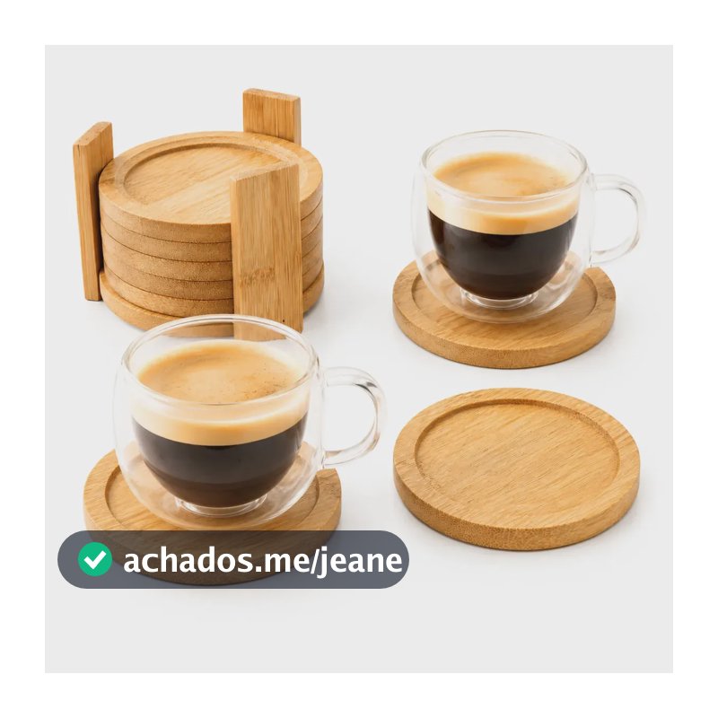 Kit 6 Porta-Copos Redondos de Bambu com Suporte para Mesa Posta Gourmet
