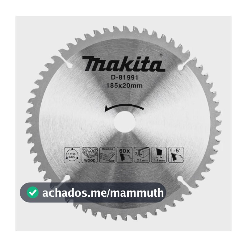 Disco Serra Circular Para Mdf Makita D-81991 185mm 60 Dentes