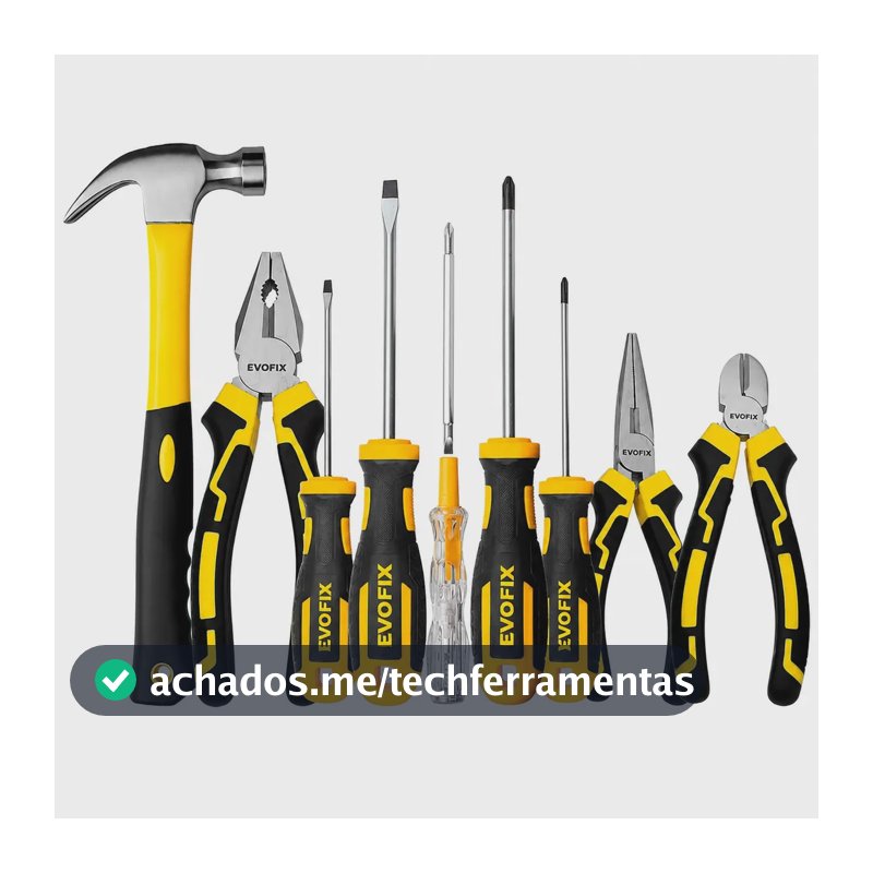 Kit Jogo Ferramentas Alicate Universal Corte e Bico Martelo Chave De Fenda Philips Imantadas